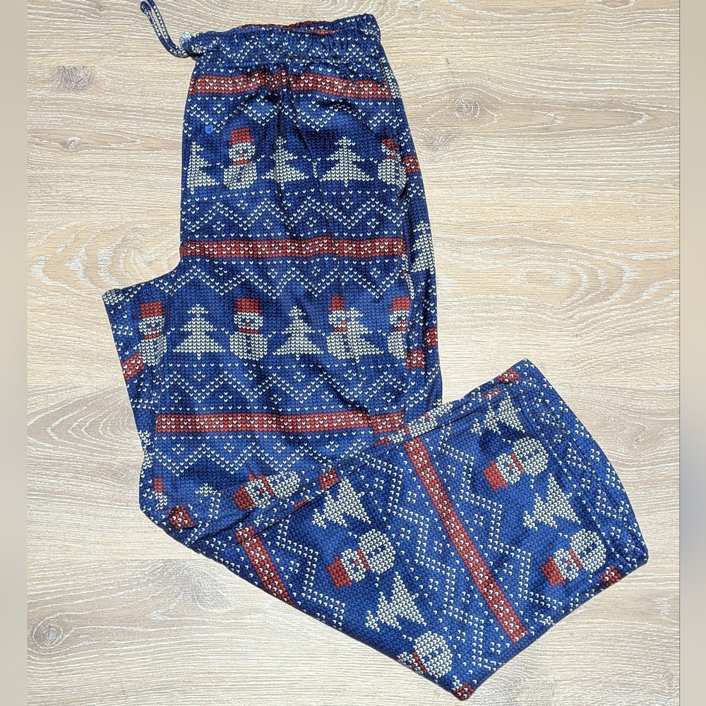 4/$10 ✨ Men's XL Cozy Blue‎ Snowman Fleece Pajamas Christmas Holiday